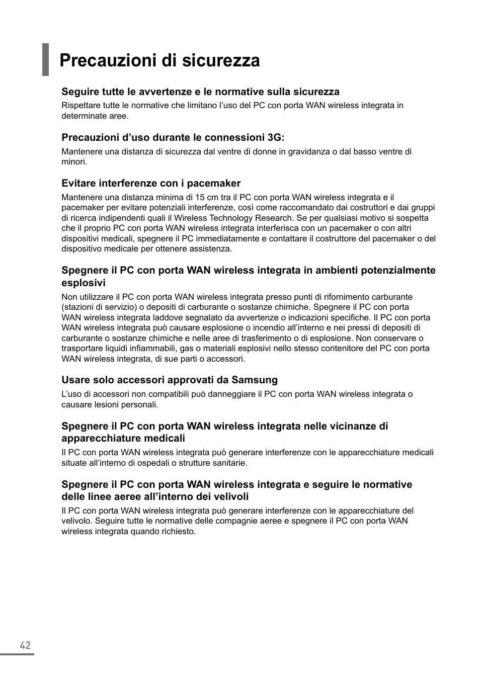 Precauzioni di sicurezza | Samsung XE550C22-A01US User Manual | Page 42 / 87