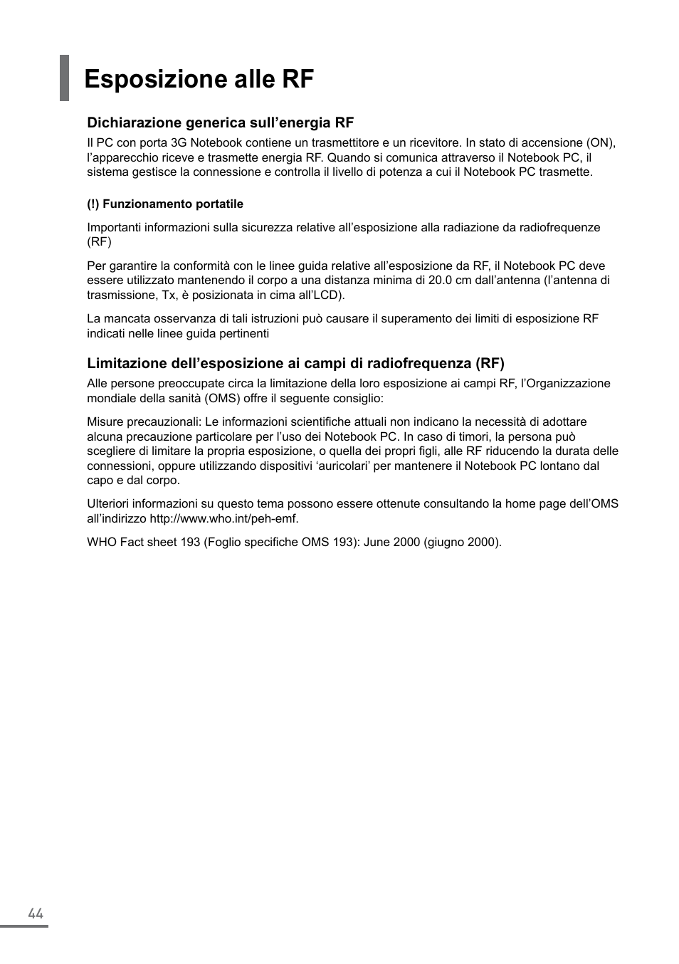 Esposizione alle rf | Samsung XE550C22-A01US User Manual | Page 44 / 87