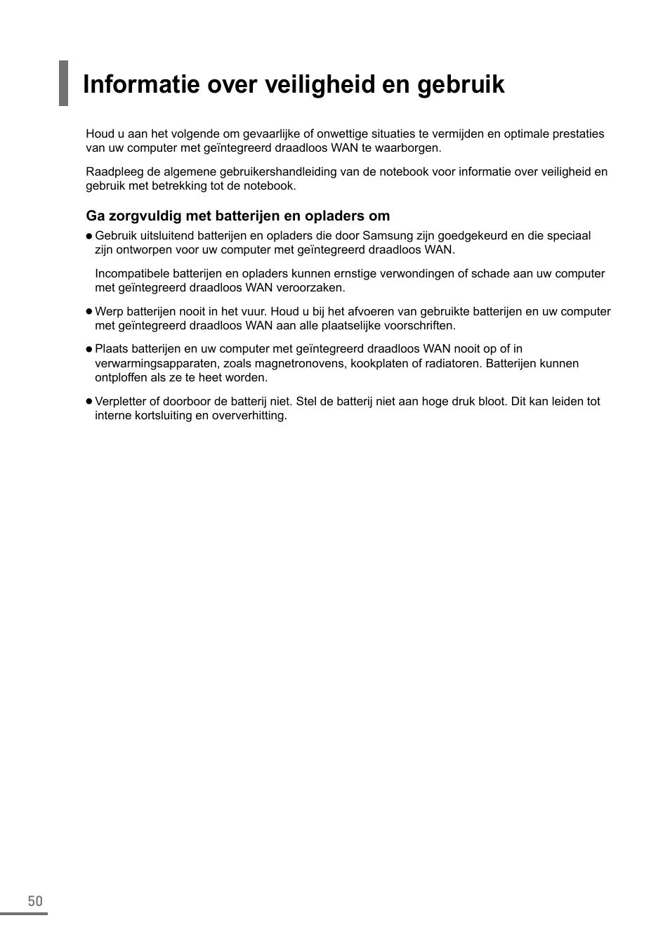 Informatie over veiligheid en gebruik | Samsung XE550C22-A01US User Manual | Page 50 / 87