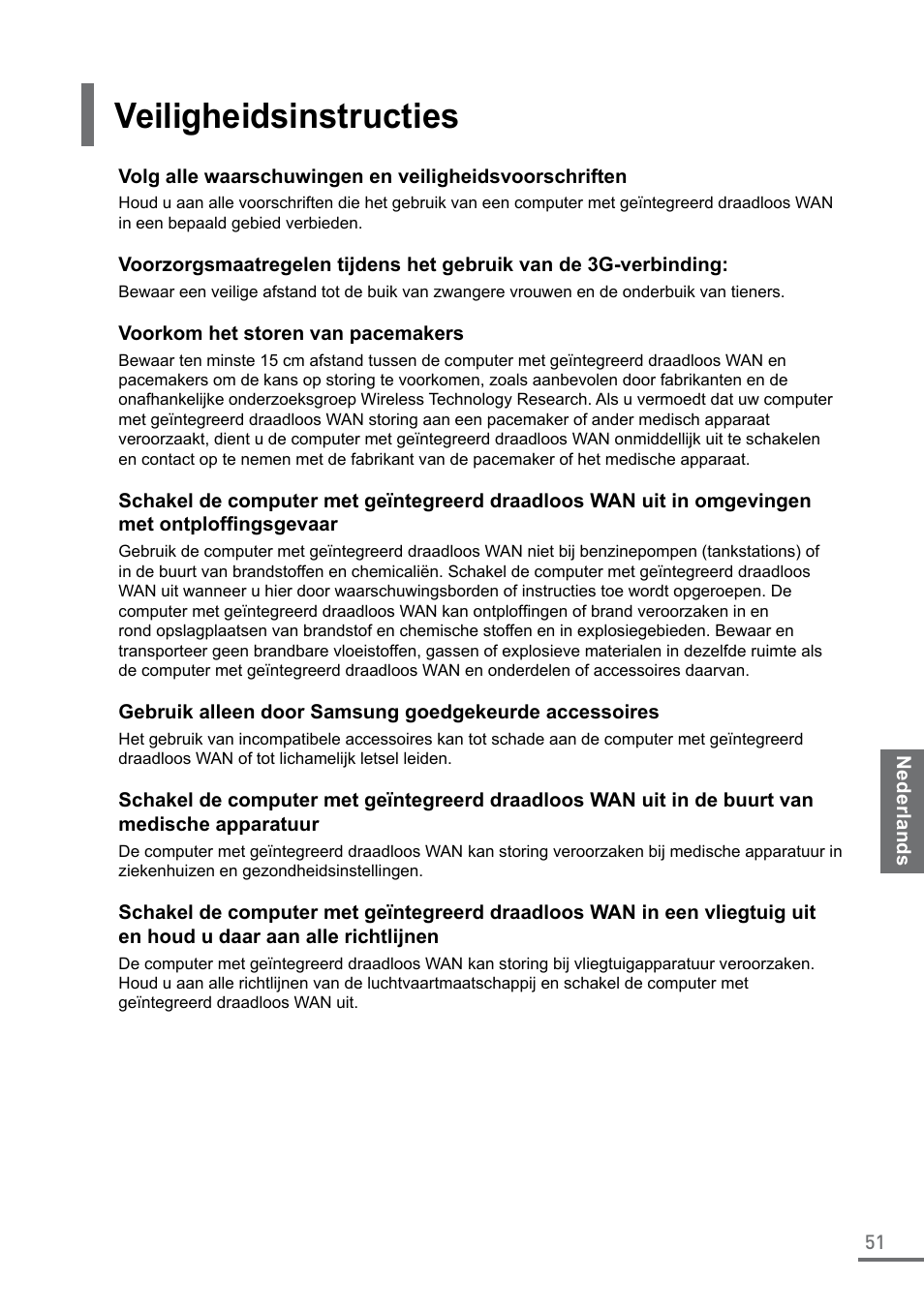 Veiligheidsinstructies | Samsung XE550C22-A01US User Manual | Page 51 / 87