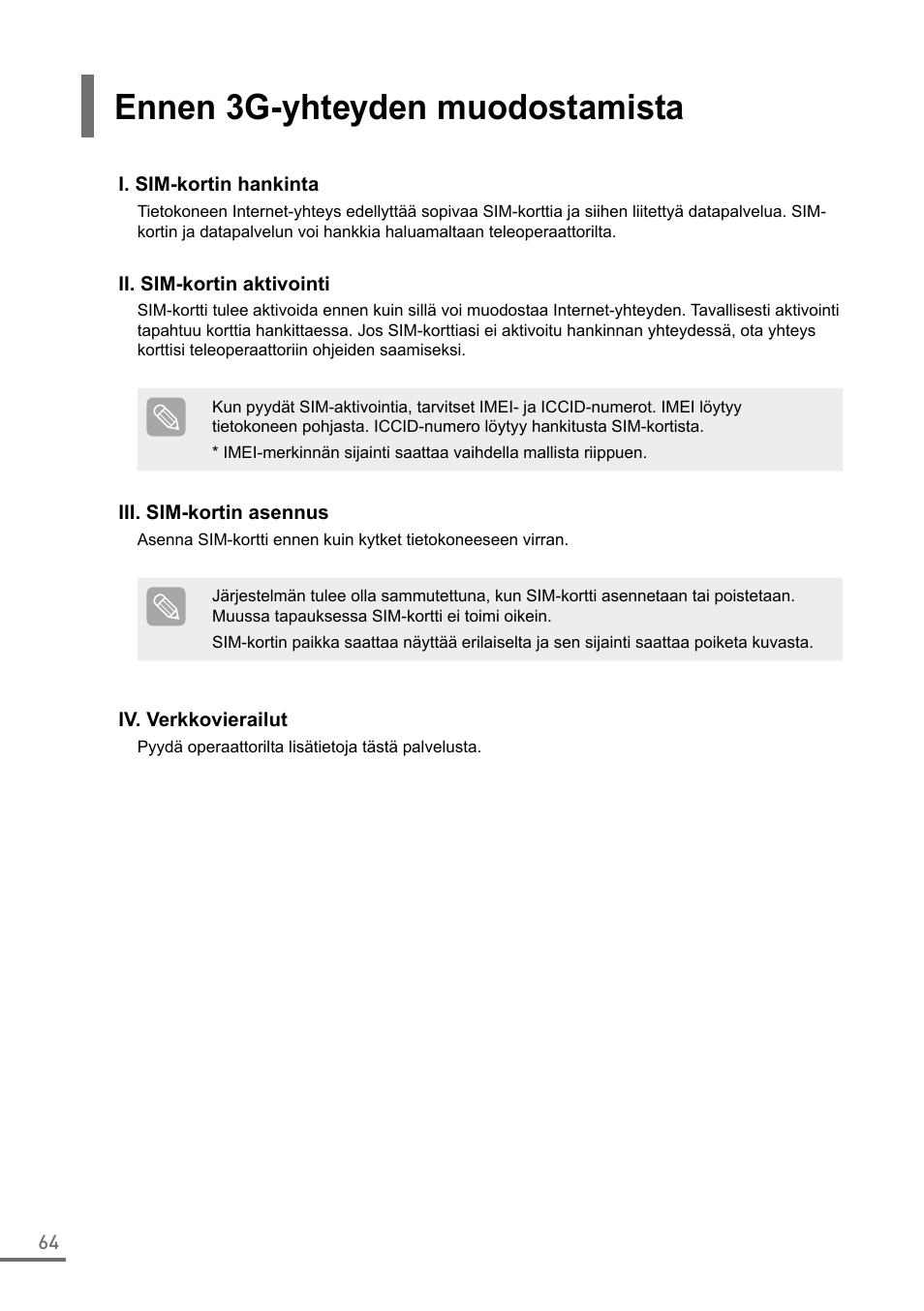 Ennen 3g-yhteyden muodostamista | Samsung XE550C22-A01US User Manual | Page 64 / 87