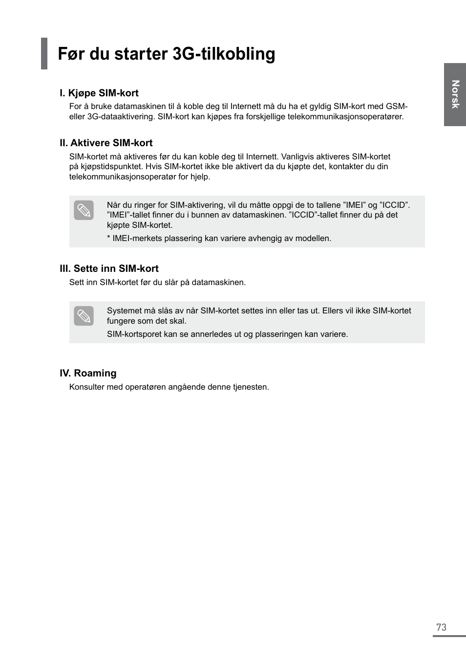 Før du starter 3g-tilkobling | Samsung XE550C22-A01US User Manual | Page 73 / 87