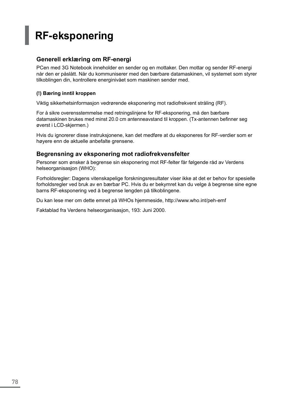 Rf-eksponering | Samsung XE550C22-A01US User Manual | Page 78 / 87