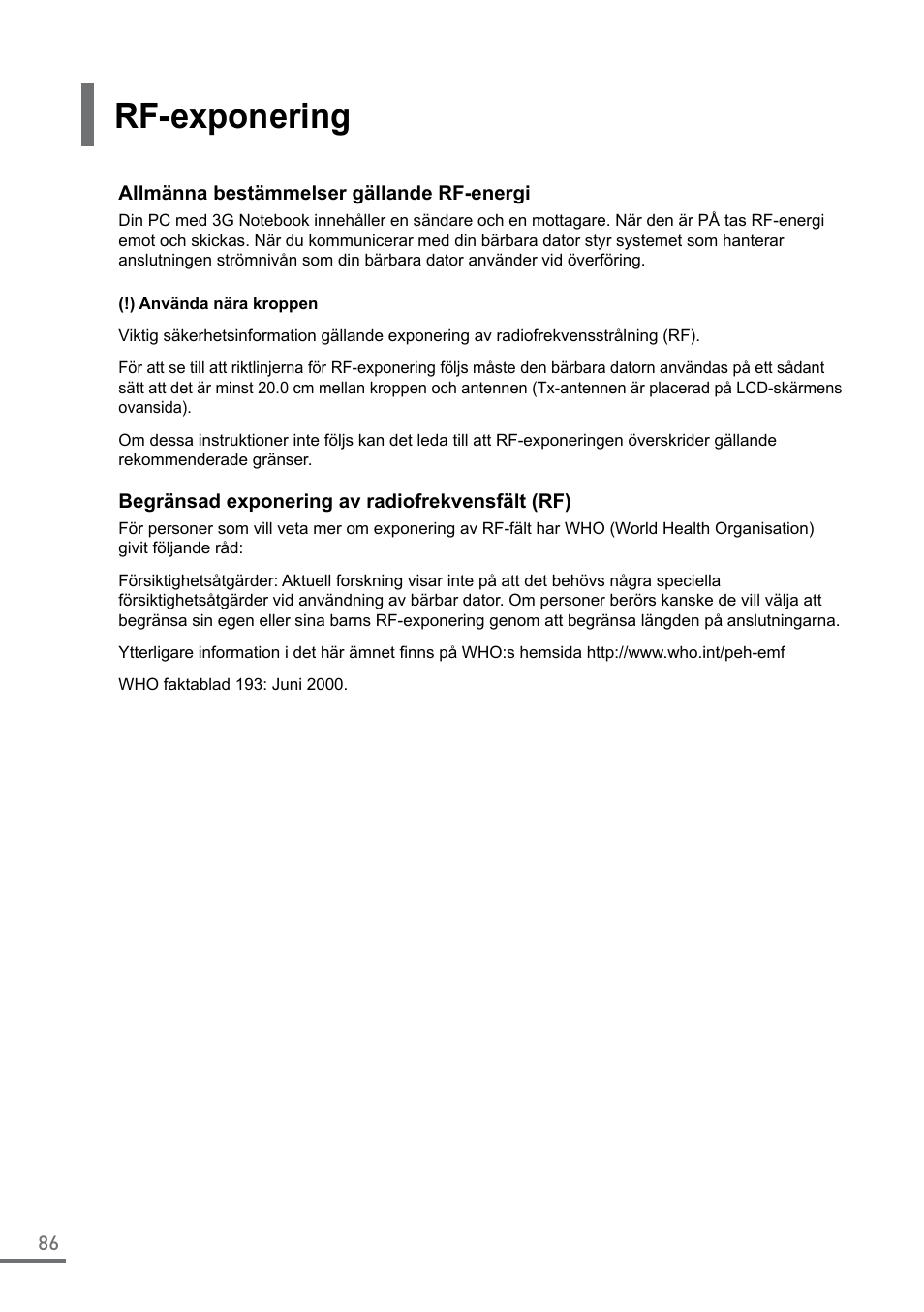 Rf-exponering | Samsung XE550C22-A01US User Manual | Page 86 / 87