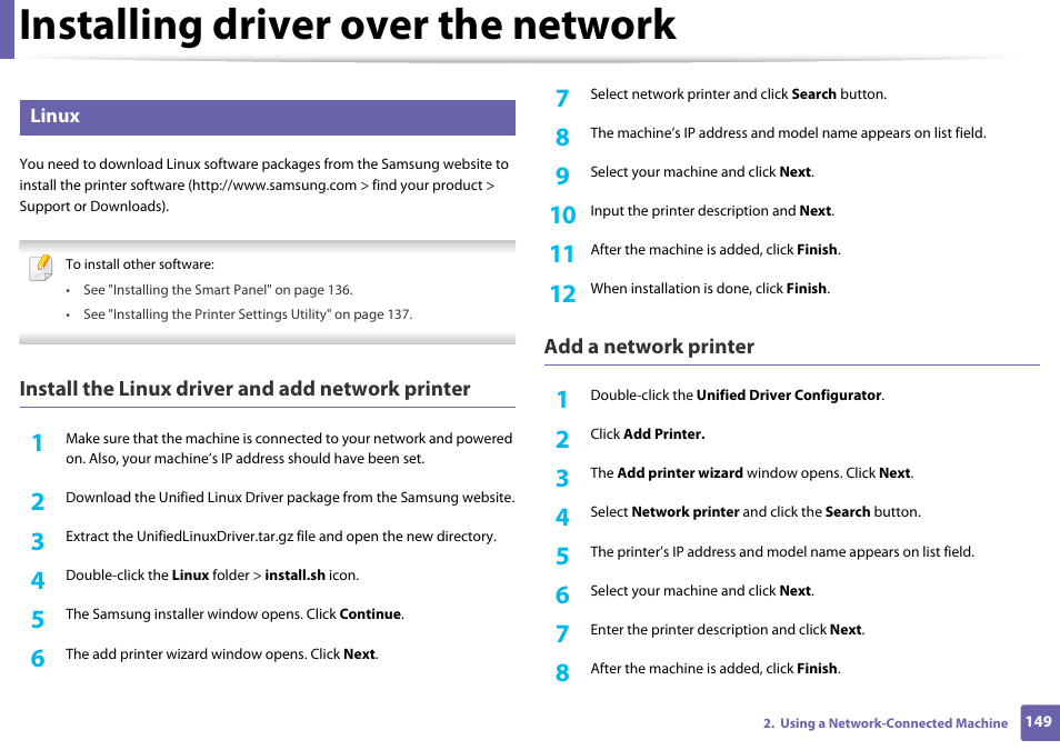 Installing driver over the network | Samsung SCX-3405W-XAC User Manual | Page 149 / 331