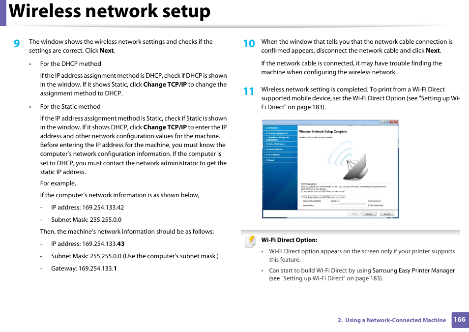 Wireless network setup | Samsung SCX-3405W-XAC User Manual | Page 166 / 331
