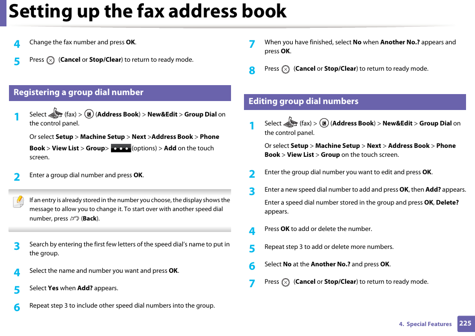 Setting up the fax address book | Samsung SCX-3405W-XAC User Manual | Page 225 / 331