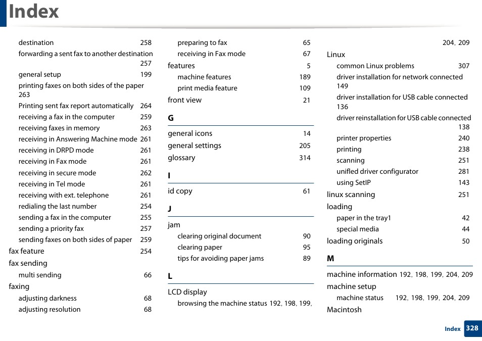 Index | Samsung SCX-3405W-XAC User Manual | Page 328 / 331