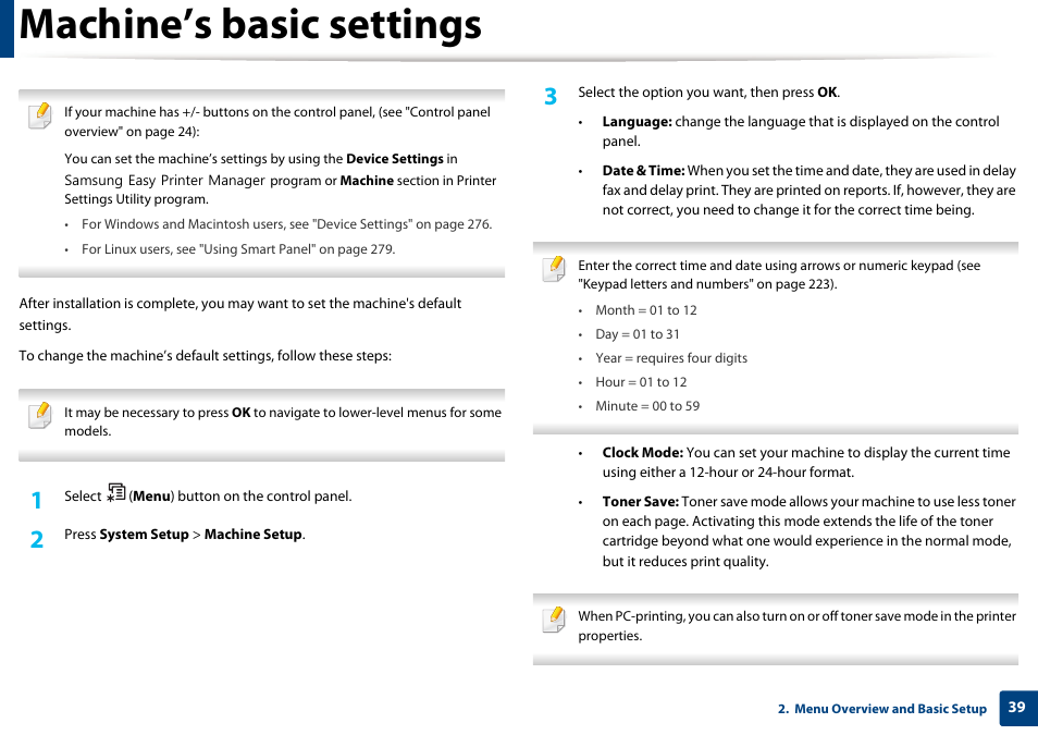 Machine’s basic settings | Samsung SCX-3405W-XAC User Manual | Page 39 / 331