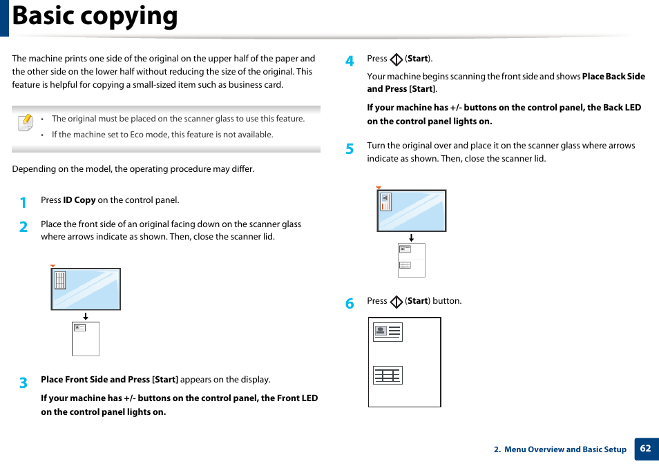 Basic copying | Samsung SCX-3405W-XAC User Manual | Page 62 / 331