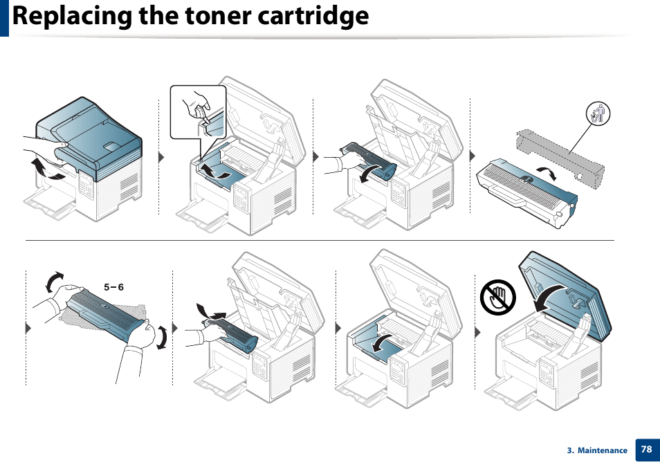Replacing the toner cartridge | Samsung SCX-3405W-XAC User Manual | Page 78 / 331