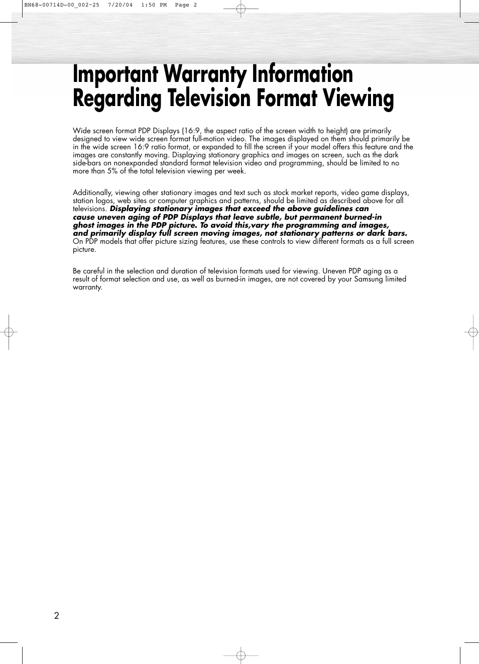 Samsung PL50D4HX-STR User Manual | Page 2 / 112