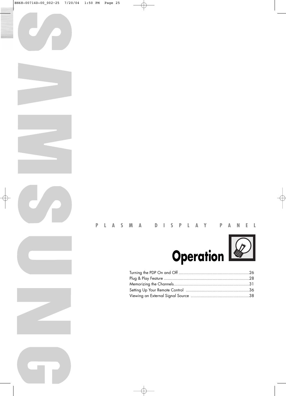 Operation | Samsung PL50D4HX-STR User Manual | Page 25 / 112