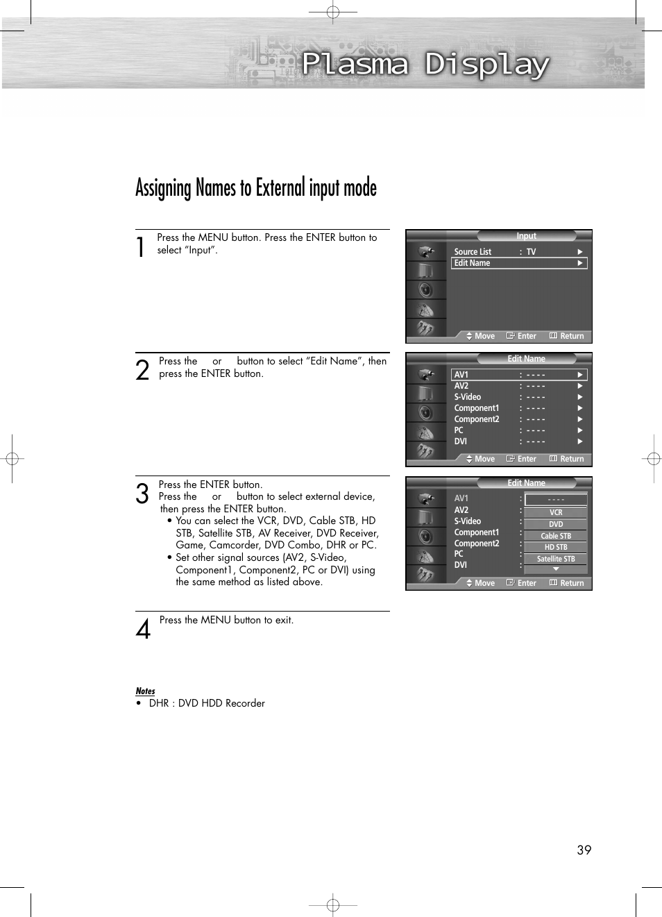 Assigning names to external input mode | Samsung PL50D4HX-STR User Manual | Page 39 / 112