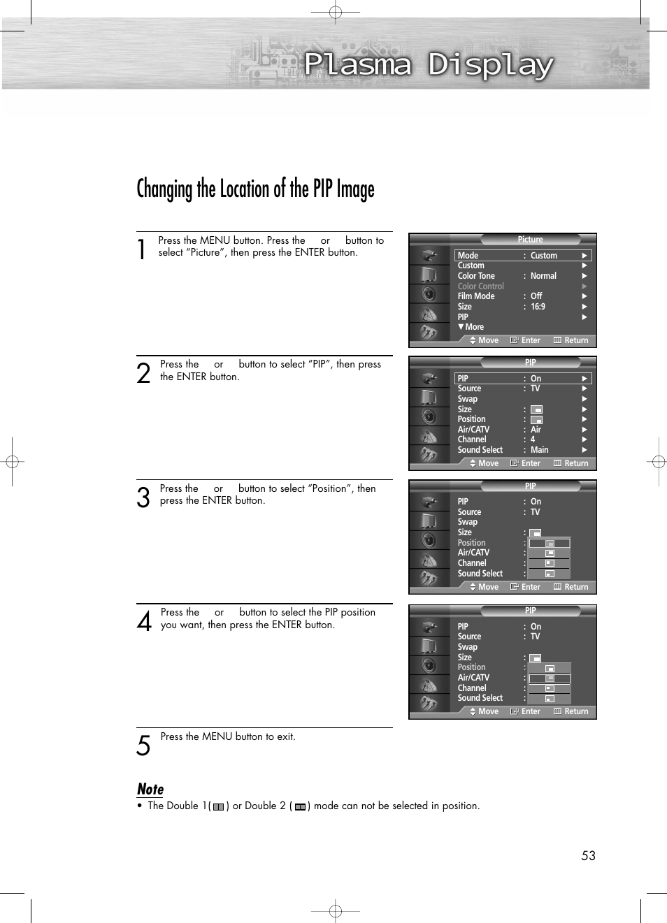 Changing the location of the pip image | Samsung PL50D4HX-STR User Manual | Page 53 / 112