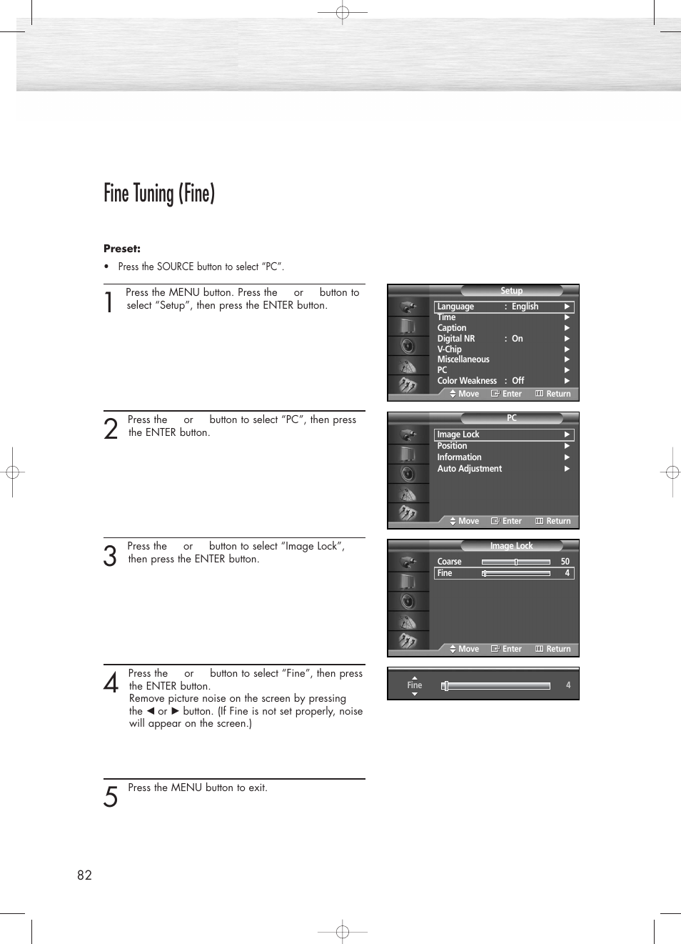 Fine tuning (fine) | Samsung PL50D4HX-STR User Manual | Page 82 / 112