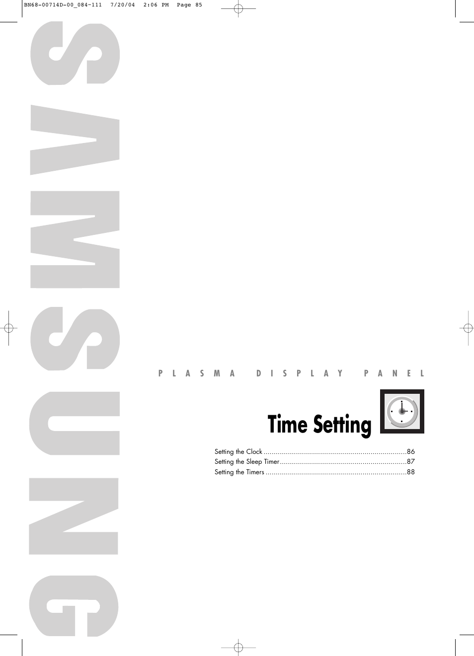 Time setting | Samsung PL50D4HX-STR User Manual | Page 85 / 112