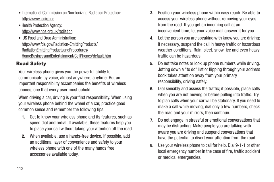 Road safety | Samsung SCH-R630LBAUSC User Manual | Page 116 / 139