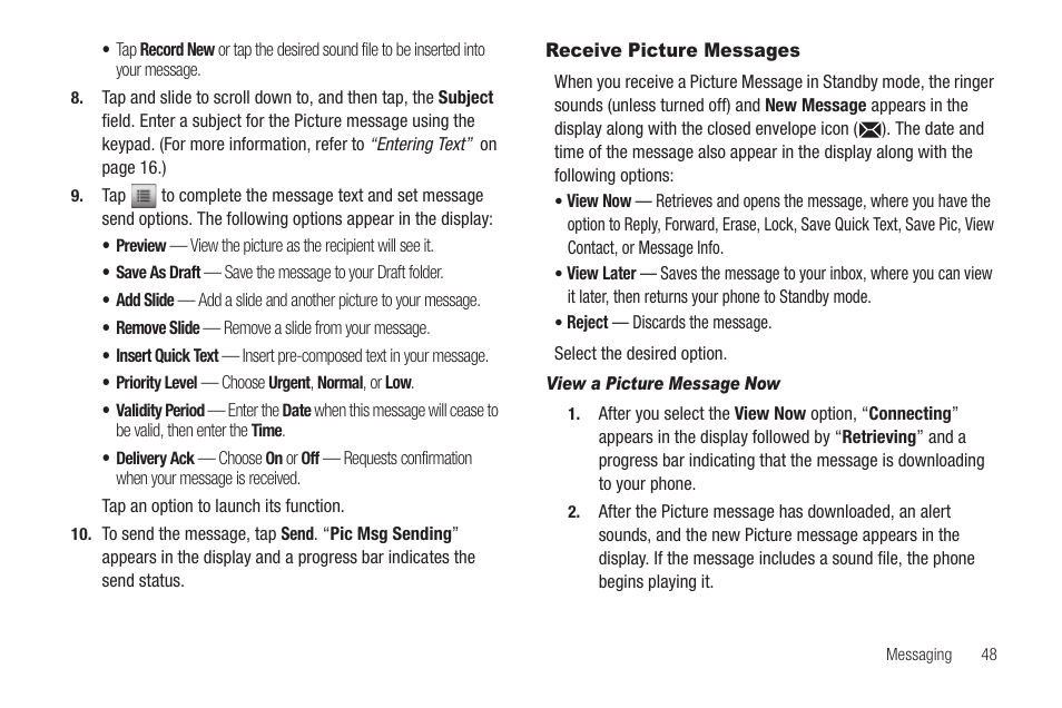 Receive picture messages, View a picture message now | Samsung SCH-R630LBAUSC User Manual | Page 51 / 139