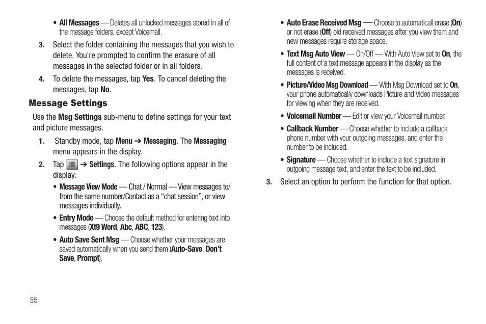 Message settings | Samsung SCH-R630LBAUSC User Manual | Page 58 / 139
