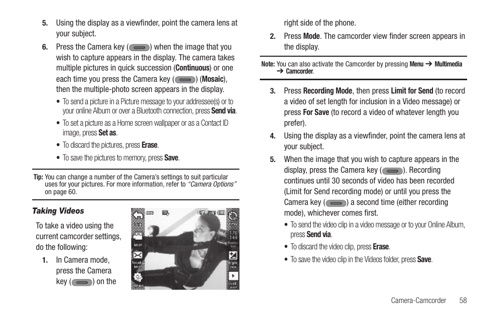 Taking videos | Samsung SCH-R630LBAUSC User Manual | Page 61 / 139