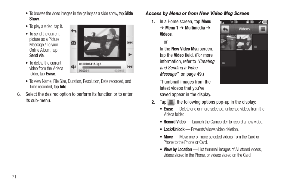 Access by menu or from new video msg screen | Samsung SCH-R630LBAUSC User Manual | Page 74 / 139