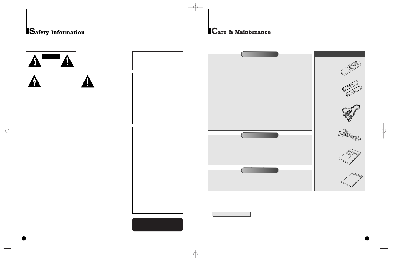 Safety information, Care & maintenance, Are & maintenance | Afety information | Samsung DVD-C600-XAA User Manual | Page 2 / 22