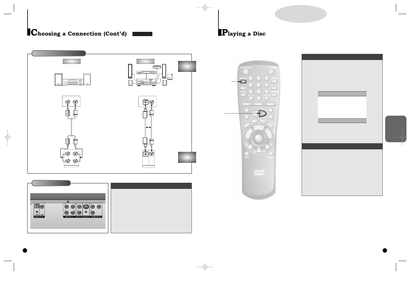 Choosing a connection (contod) dvd-c600, Basic functions, Playing a disc | Laying a disc, Hoosing a connection (contõd) | Samsung DVD-C600-XAA User Manual | Page 9 / 22