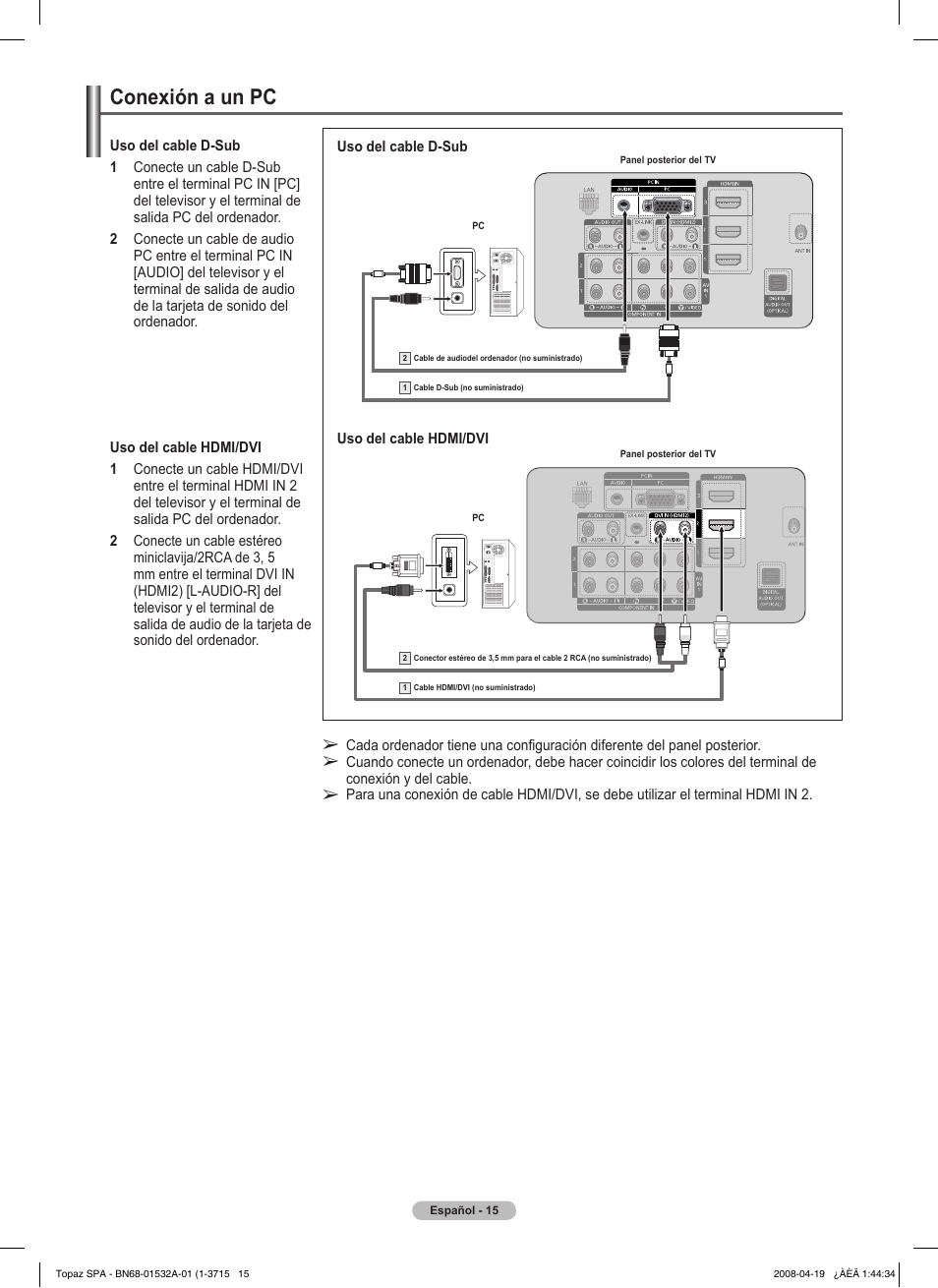 Conexión a un pc | Samsung PN50A650T1FXZA User Manual | Page 134 / 232
