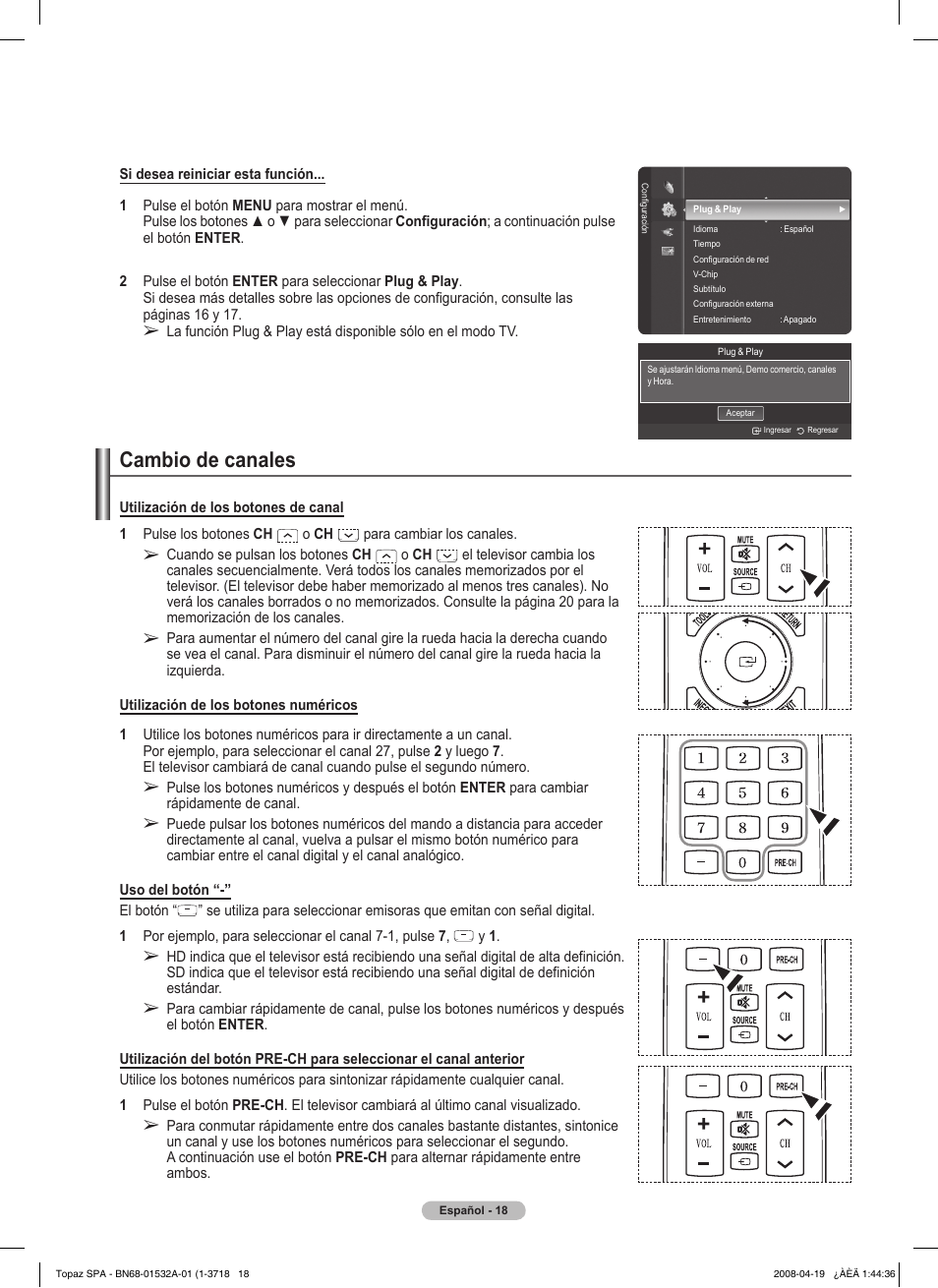 Cambio de canales | Samsung PN50A650T1FXZA User Manual | Page 137 / 232