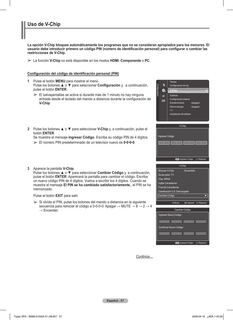 Uso de v-chip | Samsung PN50A650T1FXZA User Manual | Page 176 / 232