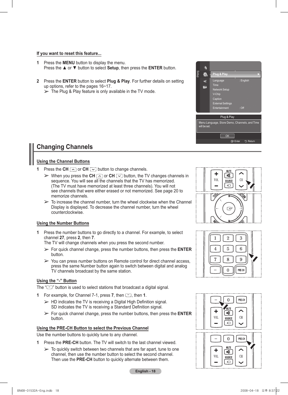Changing channels | Samsung PN50A650T1FXZA User Manual | Page 18 / 232