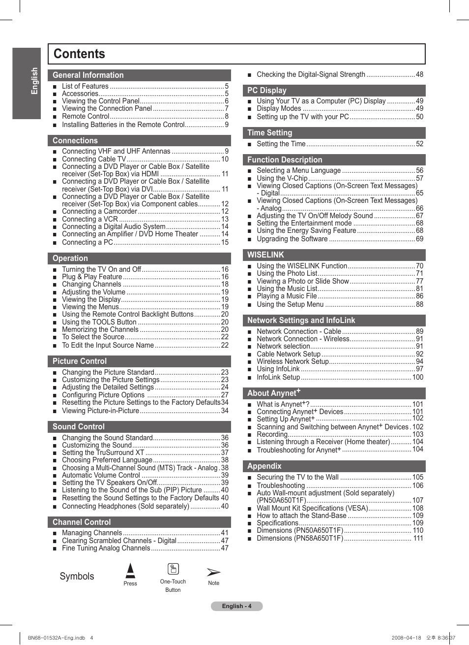 Samsung PN50A650T1FXZA User Manual | Page 4 / 232