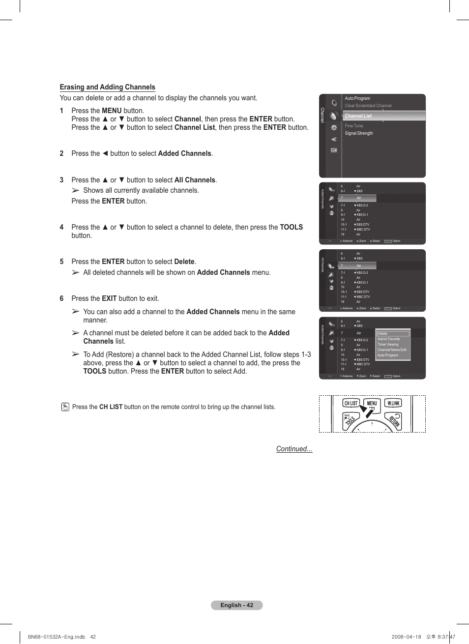 Continued | Samsung PN50A650T1FXZA User Manual | Page 42 / 232