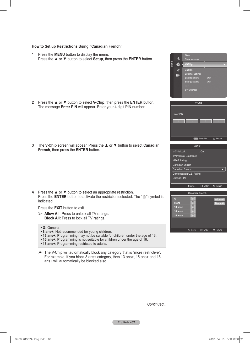 Samsung PN50A650T1FXZA User Manual | Page 62 / 232