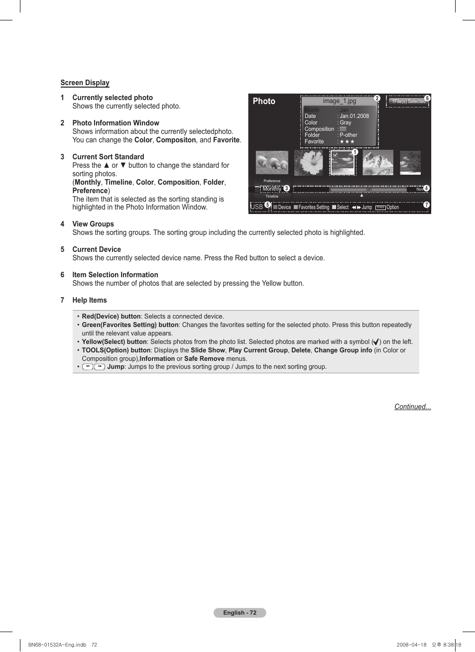 Photo, Continued | Samsung PN50A650T1FXZA User Manual | Page 72 / 232