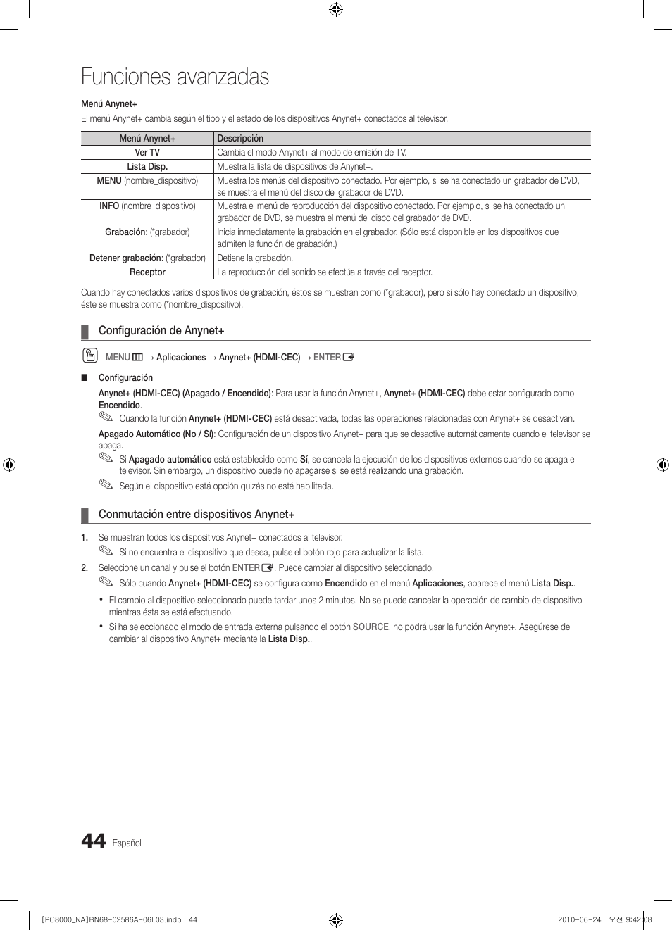 Funciones avanzadas | Samsung PN63C8000YFXZA User Manual | Page 110 / 198
