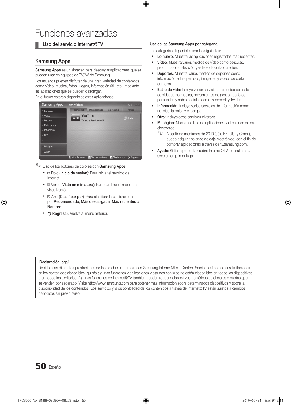 Funciones avanzadas, Samsung apps | Samsung PN63C8000YFXZA User Manual | Page 116 / 198