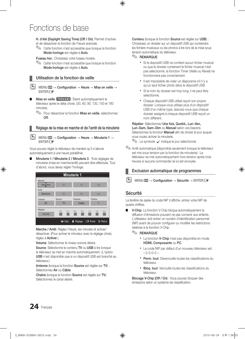 Fonctions de base, Sécurité | Samsung PN63C8000YFXZA User Manual | Page 156 / 198