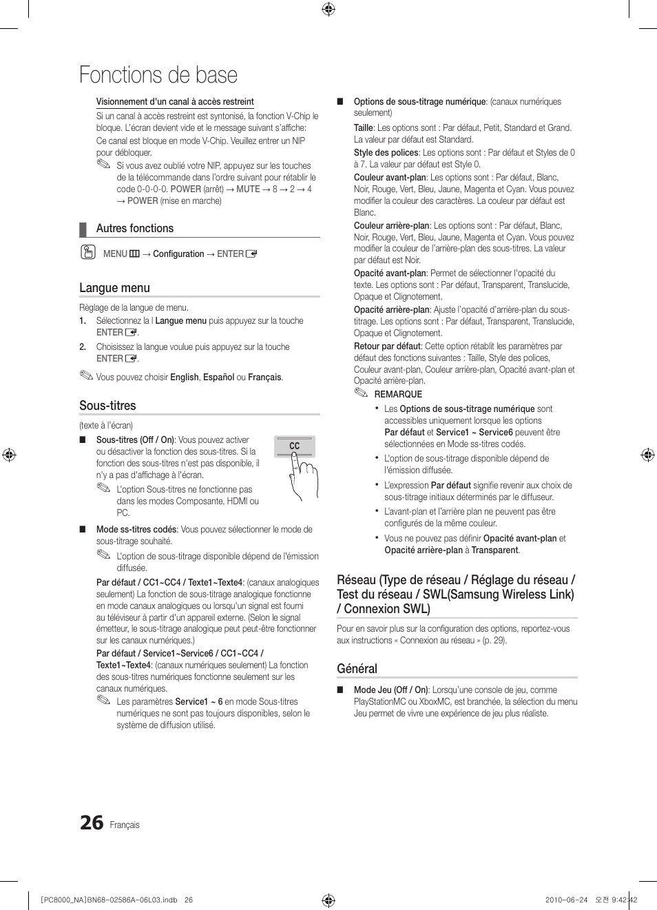 Fonctions de base | Samsung PN63C8000YFXZA User Manual | Page 158 / 198