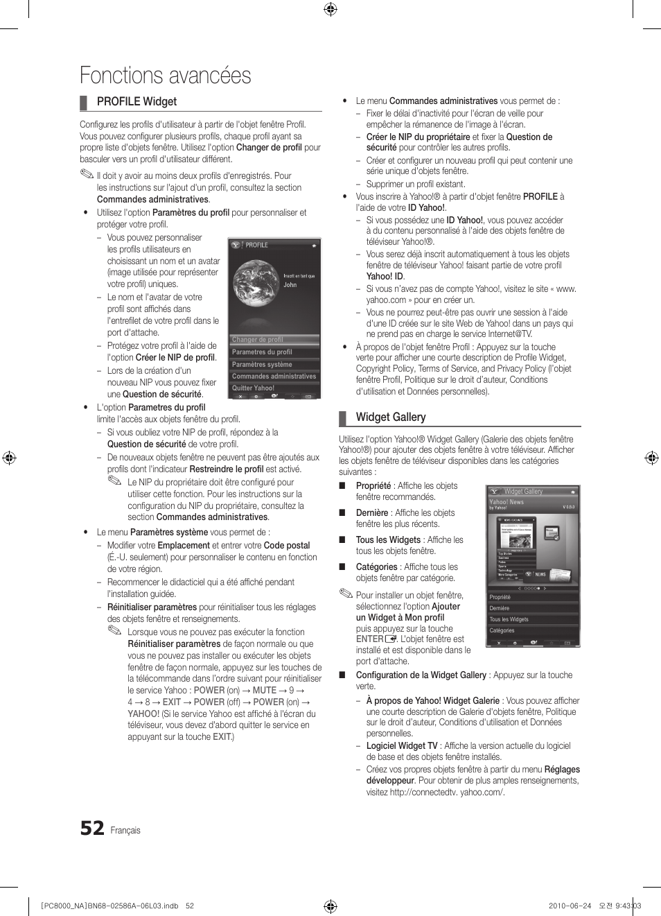 Fonctions avancées | Samsung PN63C8000YFXZA User Manual | Page 184 / 198