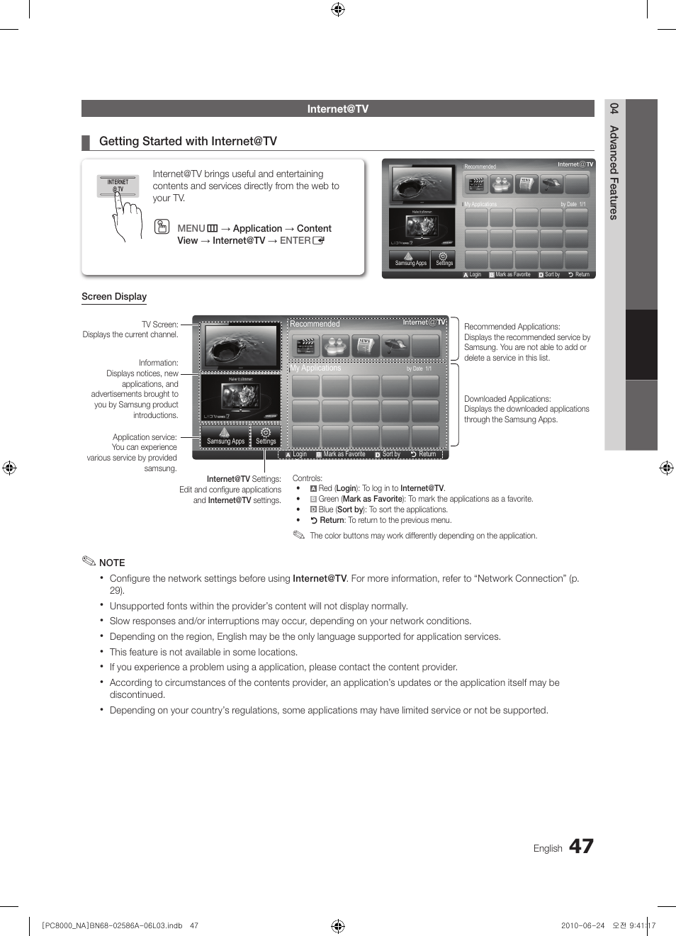 Internet@tv | Samsung PN63C8000YFXZA User Manual | Page 47 / 198