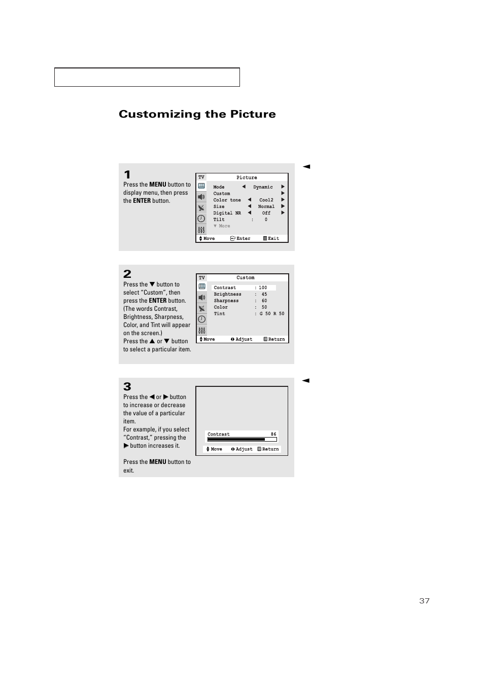 Customizing the picture | Samsung TXP3271HX-XAA User Manual | Page 37 / 79
