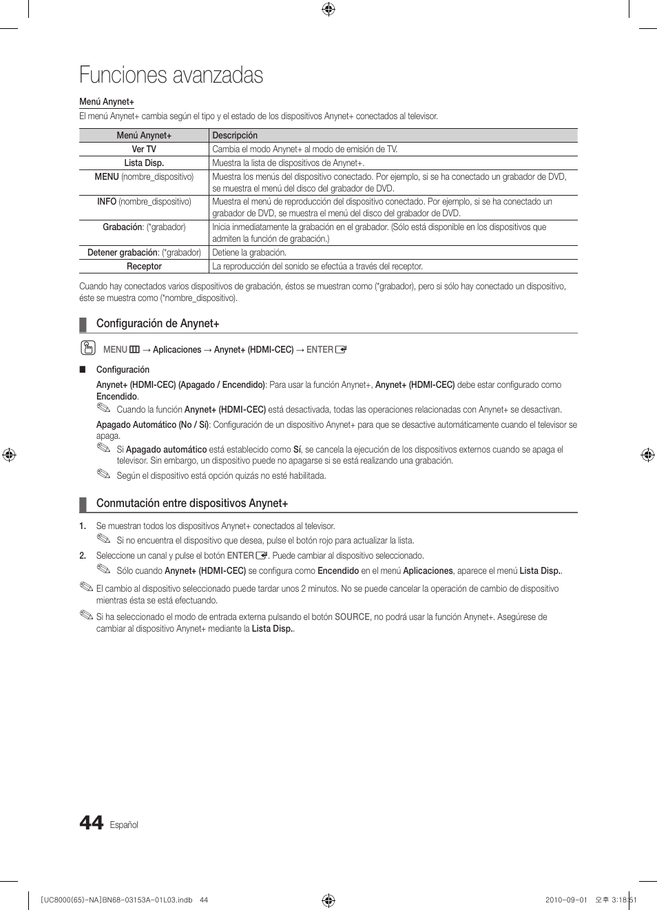 Funciones avanzadas | Samsung UN65C8000XFXZA User Manual | Page 110 / 199