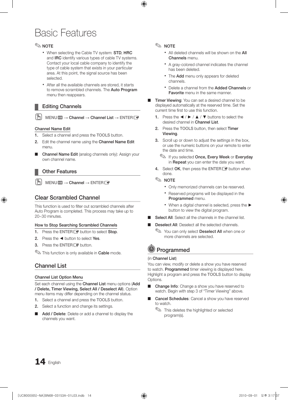 Basic features | Samsung UN65C8000XFXZA User Manual | Page 14 / 199
