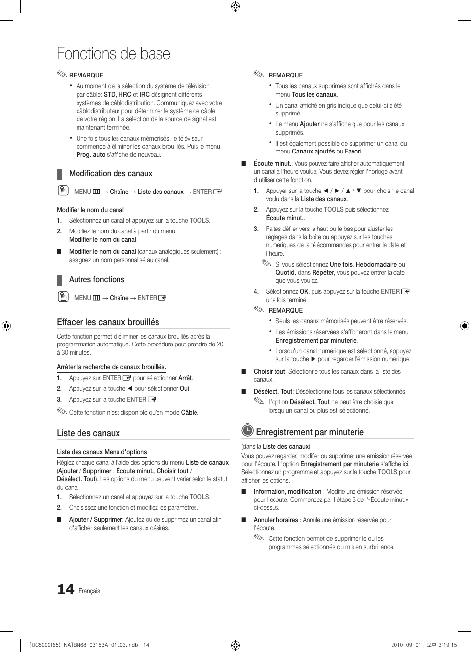Fonctions de base | Samsung UN65C8000XFXZA User Manual | Page 146 / 199