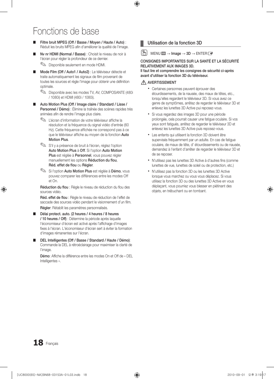 Fonctions de base | Samsung UN65C8000XFXZA User Manual | Page 150 / 199