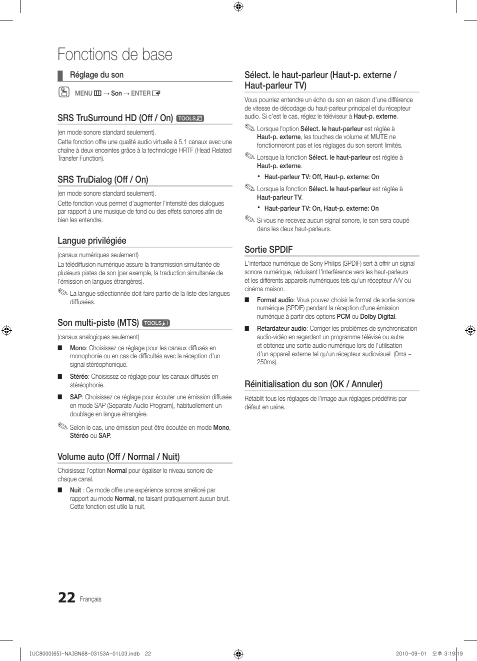 Fonctions de base | Samsung UN65C8000XFXZA User Manual | Page 154 / 199