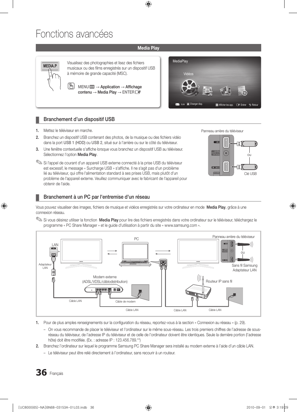 Fonctions avancées | Samsung UN65C8000XFXZA User Manual | Page 168 / 199