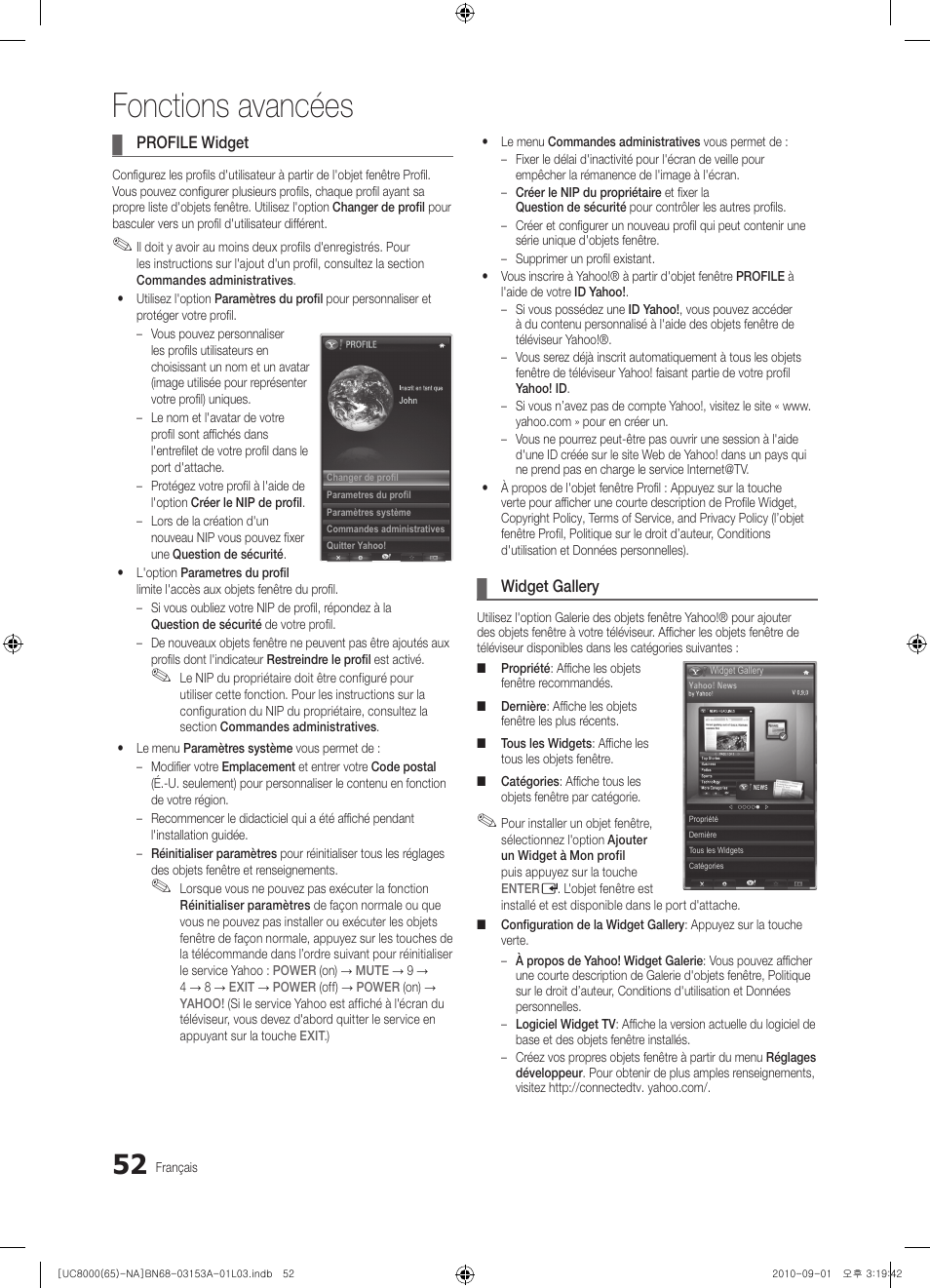 Fonctions avancées | Samsung UN65C8000XFXZA User Manual | Page 184 / 199